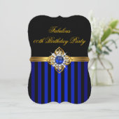 Royal Blue Stripe Gold Pearl Birthday Einladung (Stehend Vorderseite)