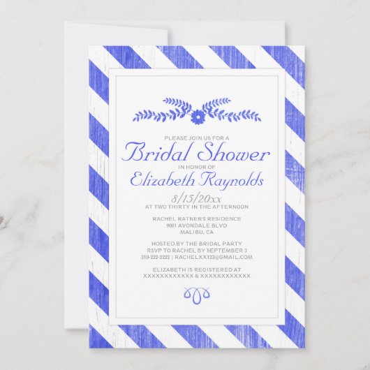 Royal Blue Stripes Bridal Dusche Einladung (Vorderseite)