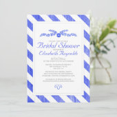 Royal Blue Stripes Bridal Dusche Einladung (Stehend Vorderseite)