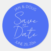 Royal Blue Stylized Wedding Save the Date Runder Aufkleber (Vorderseite)