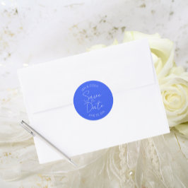Royal Blue Stylized Wedding Save the Date Runder Aufkleber