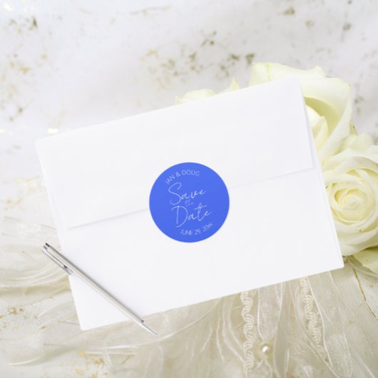 Royal Blue Stylized Wedding Save the Date Runder Aufkleber