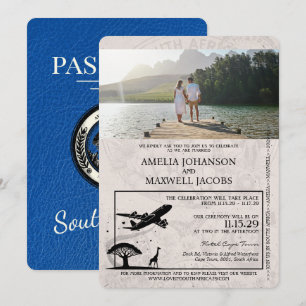 Royal Blue Südafrika Reisepass Hochzeit Einladung