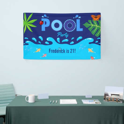 Royal Blue Summer Pool Birthday Party Banner (Messeveranstaltung)