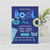Royal Blue Summer Pool Birthday Party Einladung (Stehend Vorderseite)