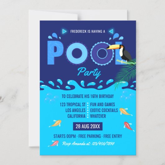 Royal Blue Summer Pool Birthday Party Magneteinladung (Vorderseite)