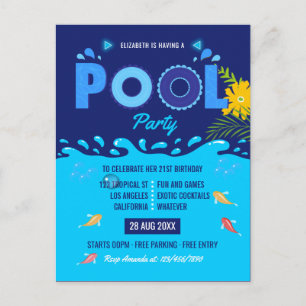 Royal Blue Summer Pool Birthday Party Postkarte