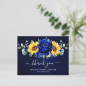 Royal Blue Sunflower Brautparty Danke, Postc Postkarte (Stehend Vorderseite)