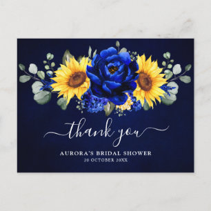 Royal Blue Sunflower Brautparty Danke, Postc Postkarte