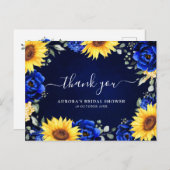 Royal Blue Sunflower Brautparty Danke, Postc Postkarte (Vorne/Hinten)