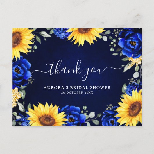 Royal Blue Sunflower Brautparty Danke, Postc Postkarte (Vorderseite)