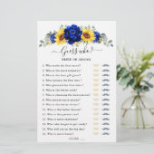 Royal Blue Sunflower Brautparty Game Guess Who (Stehend Vorderseite)