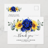 Royal Blue Sunflower Brautparty Vielen Dank Postkarte (Vorne/Hinten)