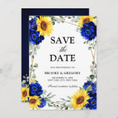 Royal Blue Sunflower Geometric Save the Date (Vorne/Hinten)