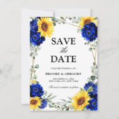 Royal Blue Sunflower Geometric Save the Date (Vorderseite)