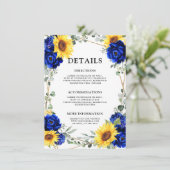 Royal Blue Sunflower Geometric Wedding Details Begleitkarte (Stehend Vorderseite)