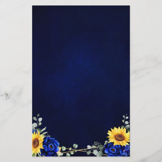 Royal Blue Sunflower Geometric Wedding Menu (Rückseite)