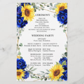 Royal Blue Sunflower Geometric Wedding Program (Rückseite)