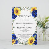Royal Blue Sunflower Geometric Wedding Program (Stehend Vorderseite)