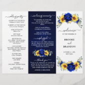 Royal Blue Sunflower Wedding Dreifach Programmkart (Vorderseite)