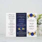 Royal Blue Sunflower Wedding Dreifach Programmkart (Stehend Vorderseite)