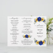 Royal Blue Sunflower Wedding Dreifach Programmkart (Stehend Vorderseite)