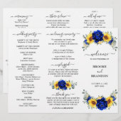 Royal Blue Sunflower Wedding Dreifach Programmkart (Vorne/Hinten)