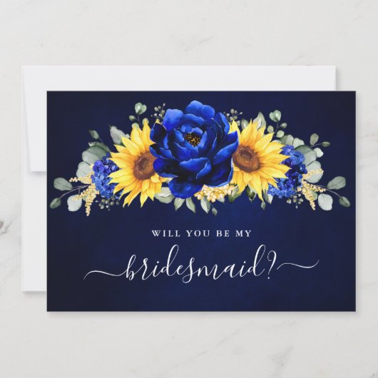 Royal Blue Sunflower Werden Sie mein Bridesmaid In Einladung (Vorderseite)