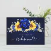 Royal Blue Sunflower Werden Sie mein Bridesmaid In Einladung (Stehend Vorderseite)