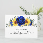 Royal Blue Sunflower Werden Sie meine Bridesmaid s Einladung (Stehend Vorderseite)