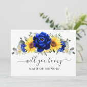 Royal Blue Sunflower Werden Sie meine Trauzeugin s Einladung (Stehend Vorderseite)