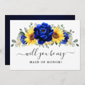 Royal Blue Sunflower Werden Sie meine Trauzeugin s Einladung (Vorne/Hinten)