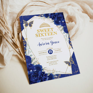 Royal Blue Sweet 16 Butterflies Geometrisches Part Einladung