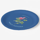 Royal Blue Sweet 16 Floral Pappteller (Schrägansicht)