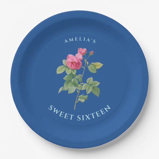 Royal Blue Sweet 16 Floral Pappteller (Vorderseite)