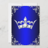 Royal Blue Sweet 16 Silver Pearl Damask Krone Einladung (Rückseite)