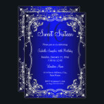 Royal Blue Sweet 16 Silver Pearl Damask Party Einladung<br><div class="desc">Royal Blue Sweet 16 Geburtstag Einladung. Elegantes Perlendamastdesign. Bitte beachten Sie: Alle flachen Bilder,  Sie haben keine echten Juwelen!</div>