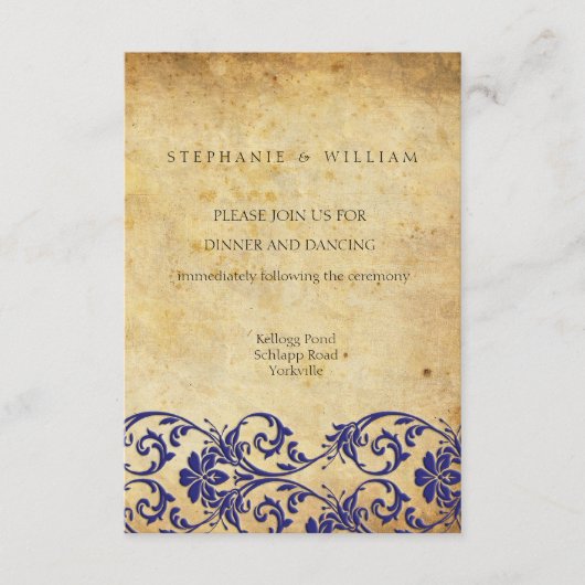 Royal Blue Swirl Wedding Reception Card Begleitkarte (Vorderseite)
