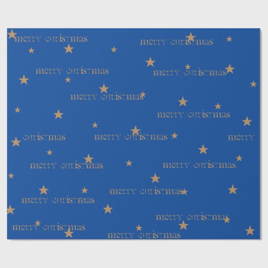 Royal Blue & Tan Merry Christmas Star Geschenkwrap Geschenkpapier (Flach)