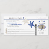 Royal Blue Tan Starfish Boarding Pass Hochzeit Einladung (Vorderseite)