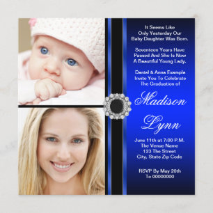 Royal Blue Then and Now Foto Abschluss Einladung