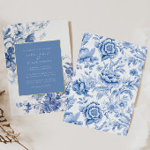 Royal Blue Toile Floral Foil Hochzeit Einladung