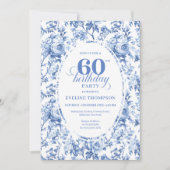 Royal Blue Toile Roses 60th Birthday Invite Printa Einladung (Vorderseite)