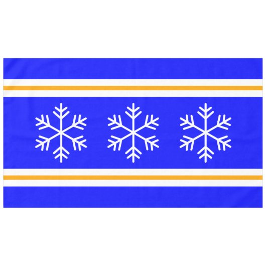 Royal Blue Triple White Nordic Snowflakes Streifen Tischdecke (Vorderseite (Horizontal))