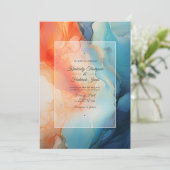 Royal Blue, Turquoise & Coral Alcohol Ink Wedding Einladung (Stehend Vorderseite)