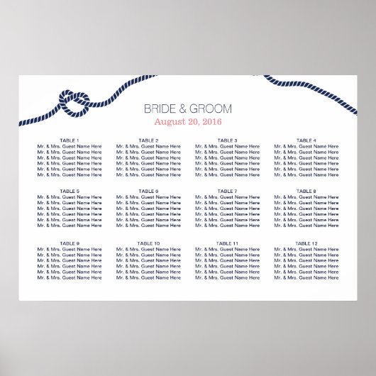 Royal Blue Tying the Knot Wedding Seating Chart Poster (Vorne)