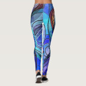 Royal Blue und Aqua Doodle mit schwarzen Linien Leggings (Rückseite)