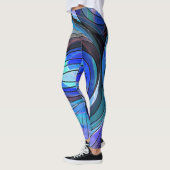 Royal Blue und Aqua Doodle mit schwarzen Linien Leggings (Links)