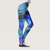 Royal Blue und Aqua Doodle mit schwarzen Linien Leggings (Rechts)