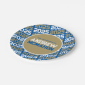 Royal Blue und Bronze Gold Personalisierter Abschl Pappteller (Schrägansicht)
